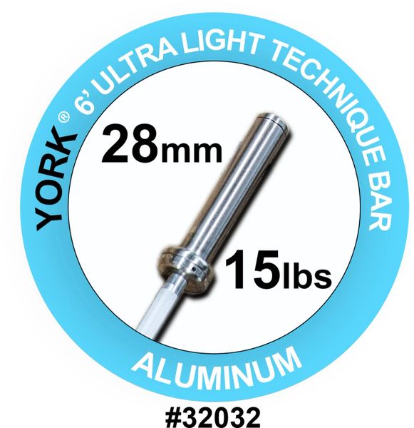 YORK BARBELL 6' INTERNATIONAL ULTRA-LIGHT ALUMINUM TECHNIQUE BAR-28MM, ITEM 32032, 30 March 23, $169