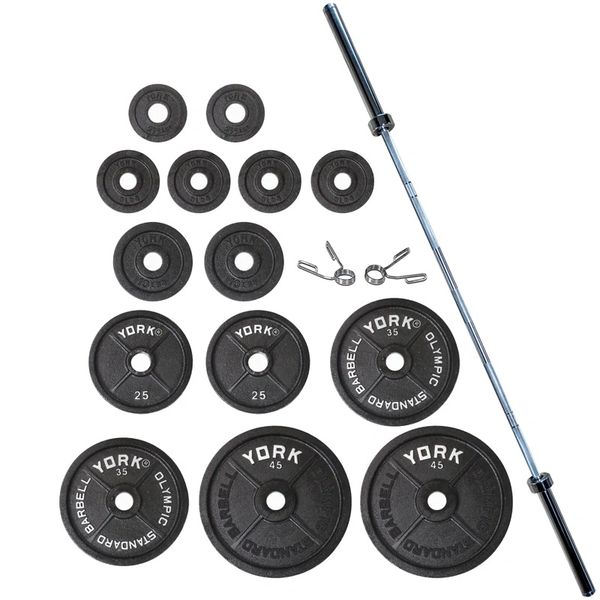 YORK BARBELL LEGACY OYLMPIC CALIBRATED WEIGHT PLATE SET 300LB SALE, INCLUDES 2 X 2.5LB, 4 X 5LB, 2 X 10LB, 2 X 25LB, 2 X 35LB, 2 X 45LB, 1 X 7' OLYMPIC BAR, ITEM 29037, Now $679