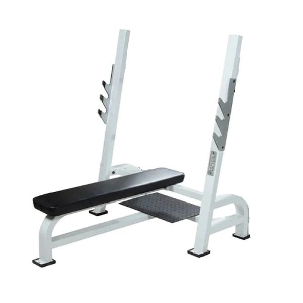 YORK BARBELL STS OLYMPIC FLAT BENCH WITH GUN RACKS ITEM 54041 WHITE, ITEM 55041 SILVER, 4 Oct 22, Now $825