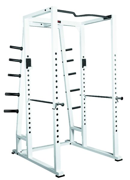 YORK BARBELL STS POWER RACK WITH WEIGHT STORAGE ITEM 54030 WHITE 55030 SILVER