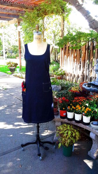 Denim Garden Dress: Lily Print denim & Solid Indigo denim