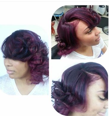 Vibrant Red sew-in 
Side part