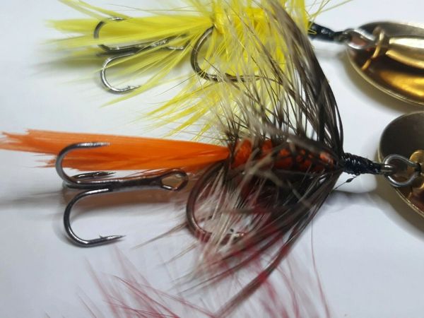 3 Trout spinners 1/4 oz inline bass bait spoon fly fishing power worm