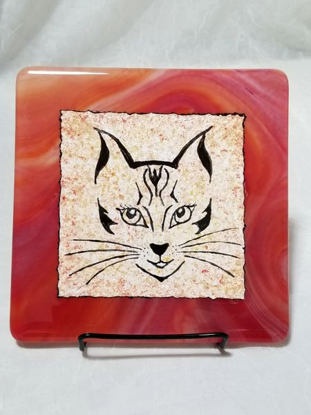 Fused glass Paintings: Red Cat
