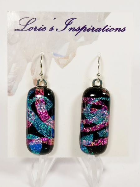Dichroic Fused Glass Earrings : Streamers and Paisley