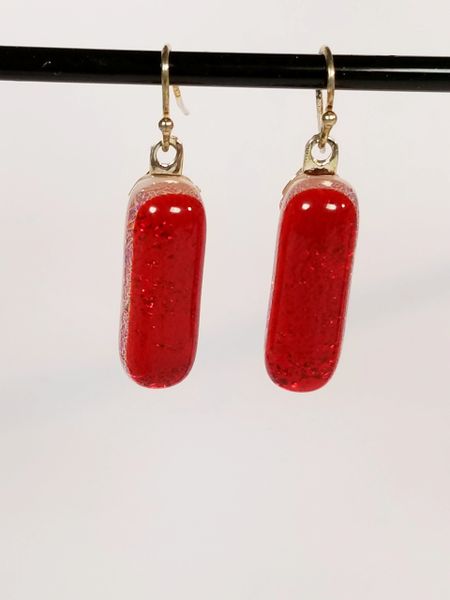 Dichroic Fused Glass Earrings: Red