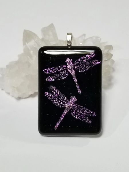 Dichroic Fused Glass Pendant: Dragonflies