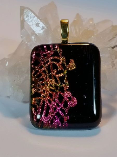 Dichroic Fused Glass Pendant: Chantilly Lace