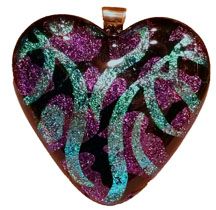 Etched Dichroic Glass Memorial Pendant:Streamers and Hearts