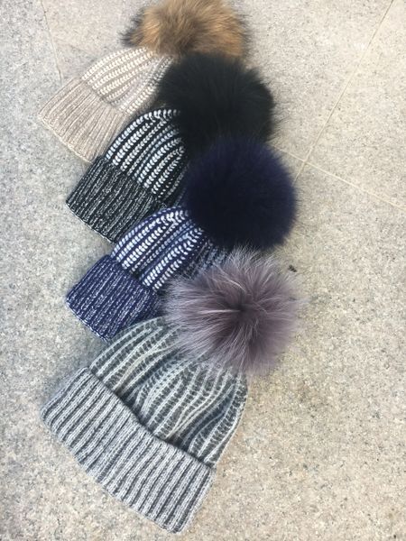 Two-Tone hats with pom