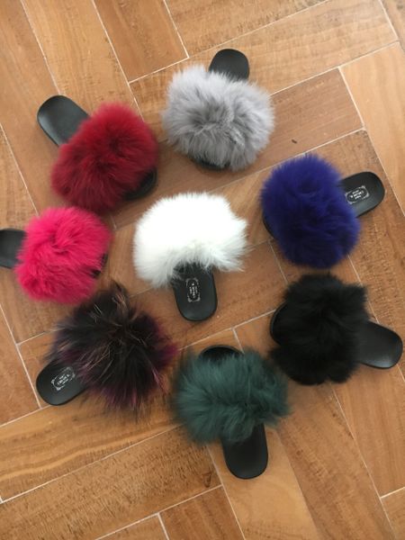 kids and adults real fox fur slippers