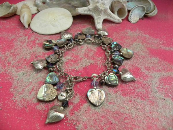 Abalone hearts & sterling hearts Charm Bracelet | Pretty Things Jewelry