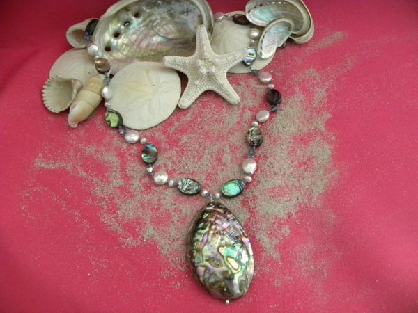 necklace freshwater pearls abalone beads swarovski crystals | Pretty ...