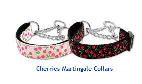 MARTINGALE DOG COLLARS: Nylon Ribbon Dog Collar CHERRIES - Matching Leash Sold Separately