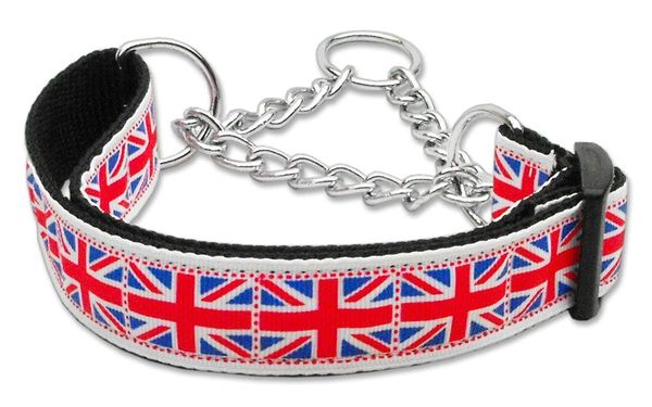 MARTINGALE DOG COLLARS: Nylon Ribbon Dog Collar TILED UNION JACK (UK Flag) - Matching Leash Sold Separately