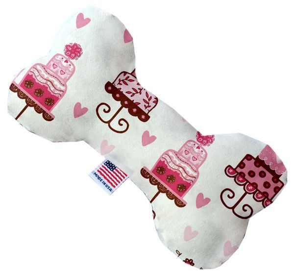 PET TOYS: Stuffing Free Plush Bone Shape Pet Toy with Squeakers PINK FANCY CAKES in 3 Sizes MiragePetProducts