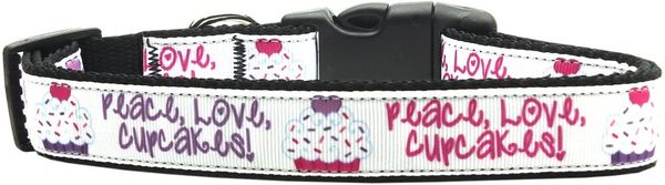 Dog Collars: Nylon Ribbon Cat/Dog collar PEACE LOVE CUPCAKES - Matching Leash Sold Separately