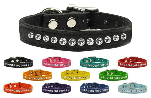 Leather Dog Collars: Genuine Leather Jeweled Dog Collar by Mirage - ONE ROW AB CRYSTALS