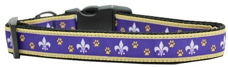 Nylon Ribbon Dog Collar - PURPLE & YELLOW FLEUR DE LIS with Durable Hardware in Several Sizes - Matching Leash sold separately