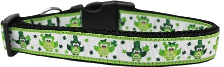 Nylon Dog Collars: Nylon Ribbon Collar ST. PATTY'S DAY PARTY OWLS - Matching Leash Sold Separately