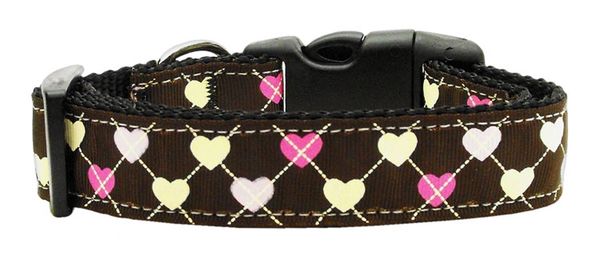 Holiday Dog Collars: Ribbon Dog Collar ARGYLE HEARTS - Matching Leash Sold Separately