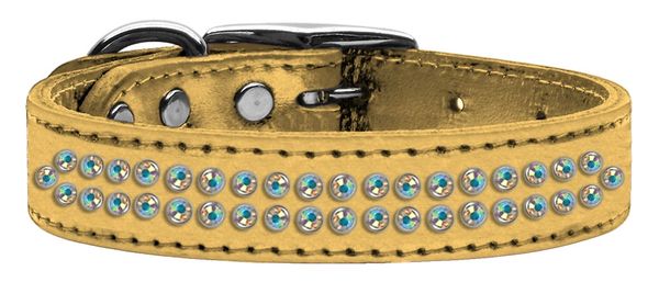 Leather Dog Collars: Genuine METALLIC Leather by Mirage - TWO ROWS AB CRYSTALS