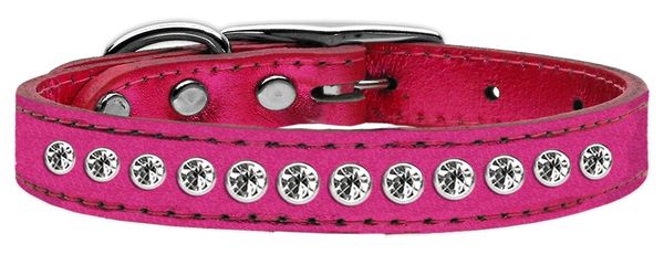 Leather Dog Collars: Genuine METALLIC Leather Bling Dog Collar by Mirage - ONE ROW CLEAR CRYSTALS