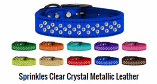 Leather Dog Collars: METALLIC Leather Jewel Dog Collar by Mirage - SPRINKLES CLEAR CRYSTALS