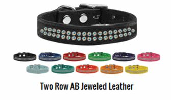 Leather Dog Collars: Genuine Leather Jeweled Dog Collar by Mirage - TWO ROWS AB CRYSTALS