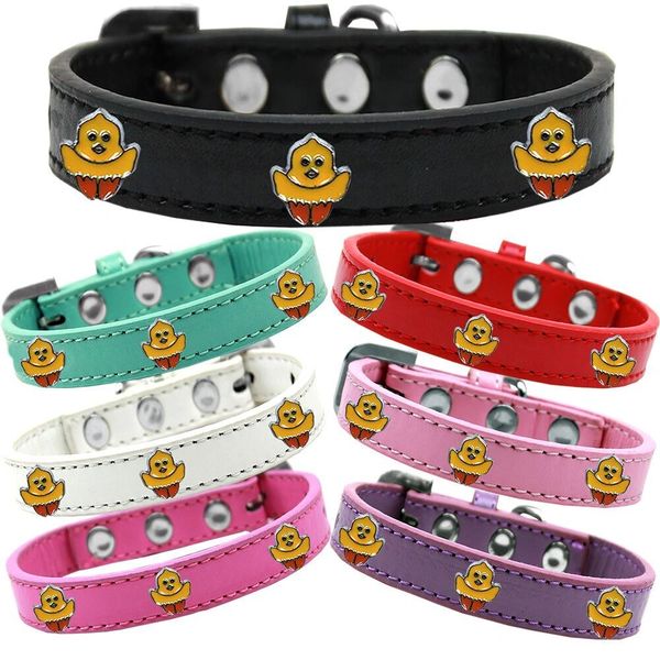 Dog Collars: Cute Easter Premium Dog Collar with Easter Chickadee Widgets Different Colors & Sizes. Made in USA