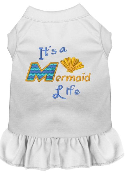 DOG DRESSES: Embroidered Dog Dress IT'S A MERMAID LIFE in 7 Different Solid Colors & Sizes 10 (Sm) - 22 (4X) Made in USA