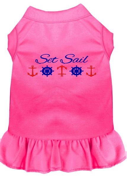 DOG DRESSES: Embroidered Dog Dress 'SET SAIL' in 7 Different Solid Colors & Sizes 10 (Sm) - 22 (4X) Made in USA