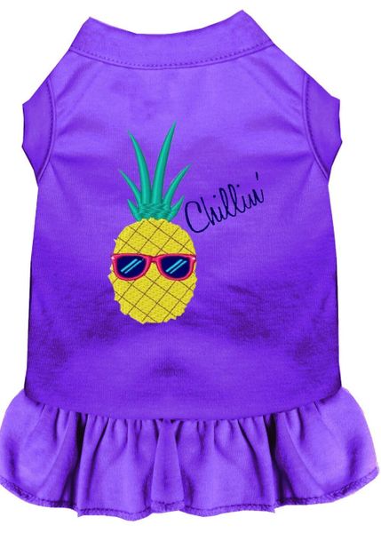 DOG DRESSES: Embroidered Dog Dress PINEAPPLE CHILLIN' in 7 Different Solid Colors & Sizes 10 (Sm) - 22 (4X) Made in USA