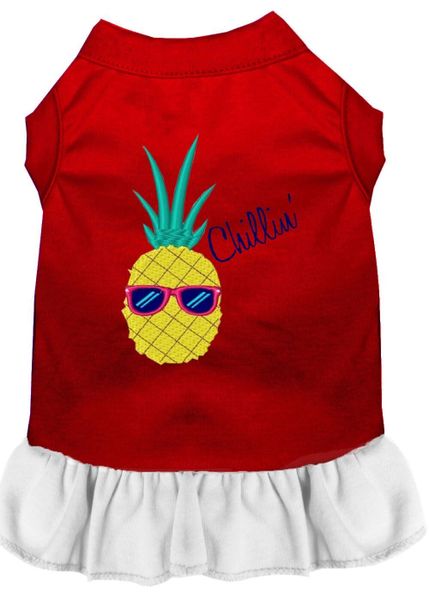 DOG DRESSES: Embroidered PINEAPPLE CHILLIN' Dog Dress in 4 Different Mixed Colors & Sizes 10 (Sm) - 20 (3X) Made in USA
