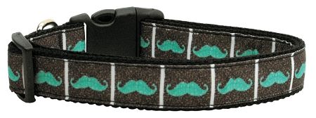 Dog Collars: Nylon Dog Collar AQUA MOUSTACHES by Mirage Pet Products USA - Matching Leash Sold Separately