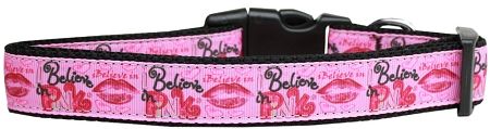 Dog Collars: Nylon Ribbon Collar BELIEVE IN PINK by Mirage Pet Products USA - Matching Leash Sold Separately