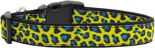 Dog Collars: Nylon Ribbon Collar BLUE & YELLOW LEOPARD by Mirage Pet Products USA - Matching Leash Sold Separately