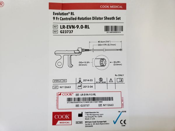 COOK MEDICAL G23737 EVOLUTION RL 9F CONTROLLED-ROTATION DILATOR SHEATH ...