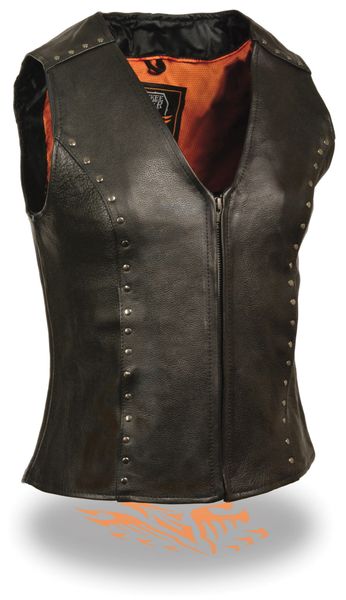 Womens Leather Motorcycle Vest - Studded Detailing ML2078