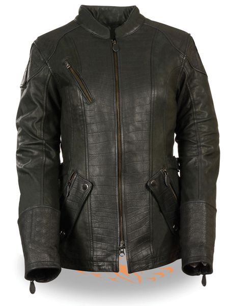 3/4 Length Womens Leather Motorcycle Jacket Features: