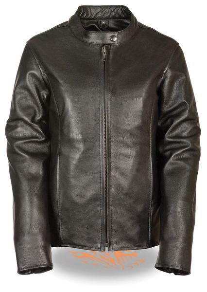Women's Leather Classic Scooter Biker Jacket w/Snap Collar LKL2720
