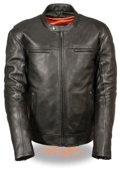 Men's Longer Body Vented Scooter Leather Motorcycle Jacket MLM1560