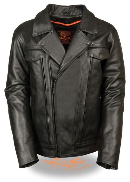 Men's High End Utility Pocket Vented Cruiser Leather Motorcycle Jacket MLM1520