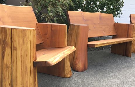 Live edge outdoor cedar bench made in BC, Canada.