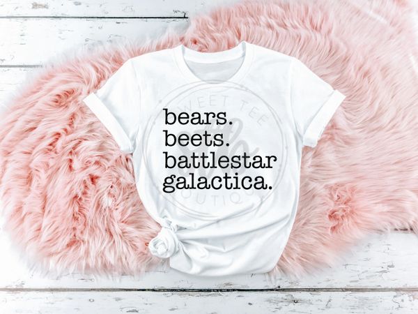 Bears beets store battlestar galactica shirt