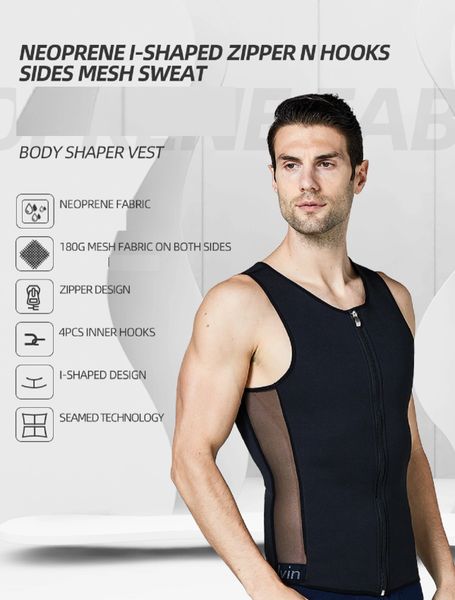 Mens Neoprene Sport Slimming Sweat Sauna Vest With Zipper For Body