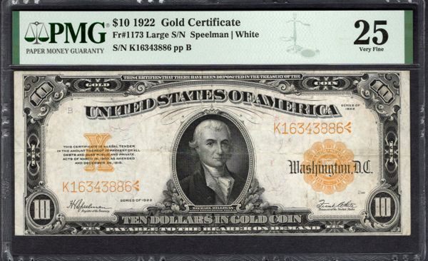 1922 $10 Gold Certificate PMG 25 Fr.1173 Item #1992580-014