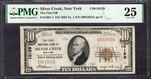 1929 $10 First National Bank of Silver Creek New York PMG 25 Fr.1801-1 CH#10159 Item #8082737-002