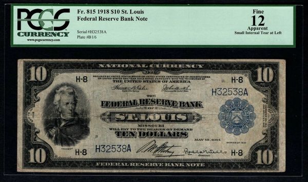 1918 $10 St. Louis FRBN PCGS 12 APPARENT Fr.815 Item #80529387