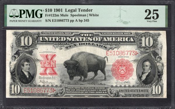 1901 $10 Legal Tender Bison Note PMG 25 Fr.122m Item #1993070-002
